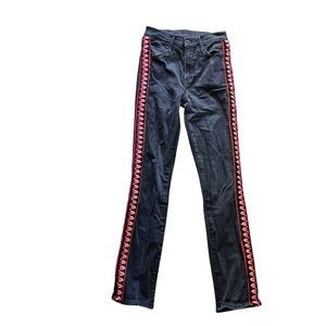Mother The Mid Rise‎ Dazzler ankle Up in Flames jeans black embroidered 24